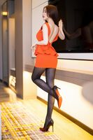 XiuRen第2383期_女神绯月樱-Cherry鲜艳红色裙子配无内黑丝裤袜秀翘臀诱惑Photo 53P