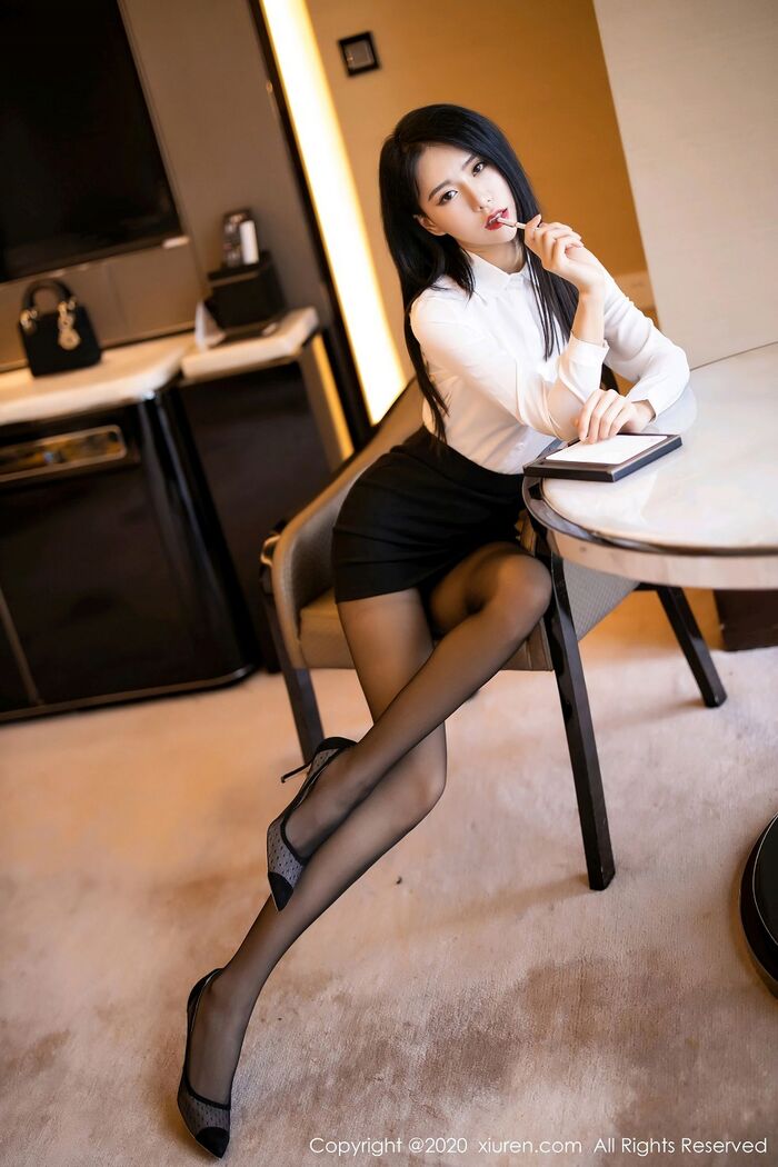 XiuRen第2148期_嫩模BABY_柒私房白衬衫秘书装半脱露无内黑丝裤袜毱惑Photo 90P 28th image
