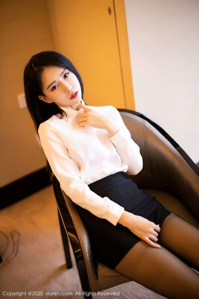 XiuRen第2148期_嫩模BABY_柒私房白衬衫秘书装半脱露无内黑丝裤袜毱惑Photo 90P 34th image