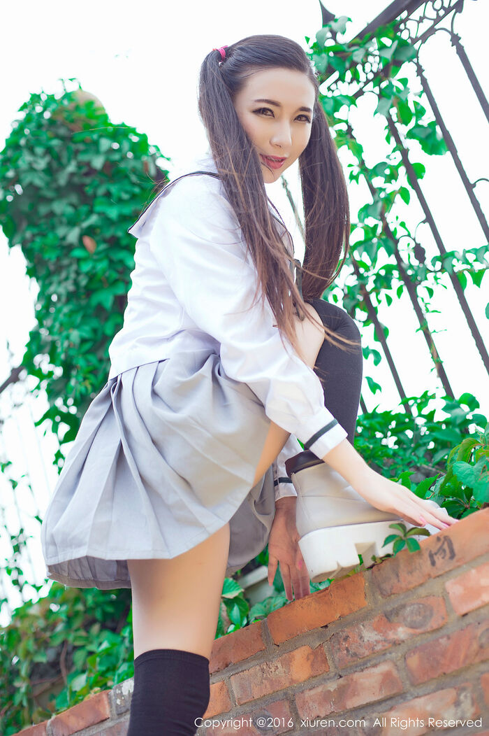 XiuRen第603期_嫩模赵颖 Nikkei 清纯校服双马尾辫黑丝美腿妩媚诱惑Photo 68P 51th image