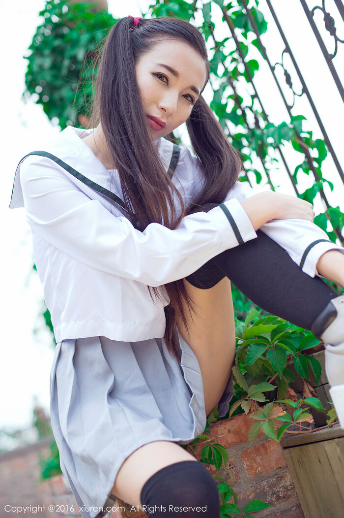 XiuRen第603期_嫩模赵颖 Nikkei 清纯校服双马尾辫黑丝美腿妩媚诱惑Photo 68P 56th image