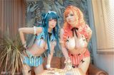 网络美女皮皮奶&周叽服务员主题私房性感姐妹花情趣花漾内衣秀豪乳诱惑写真39P