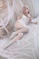 网络美女疯猫s纯白精灵主题性感白纱配白蕾丝吊袜秀完美身材诱惑Photo 29P