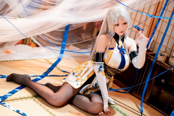 Coser 小姐姐星之迟迟迟胡桃主题性感COS服饰配破烂黑丝裤袜秀丰满身材诱惑Photo 54P 12th image