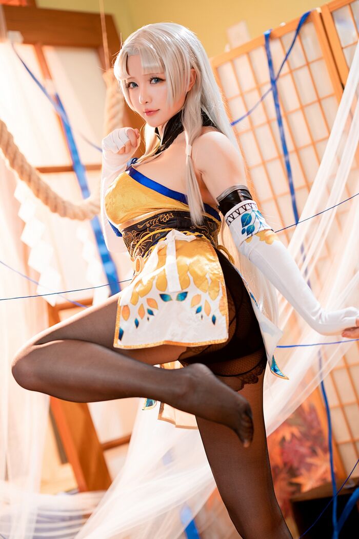 Coser 小姐姐星之迟迟迟胡桃主题性感COS服饰配破烂黑丝裤袜秀丰满身材诱惑Photo 54P 16th image
