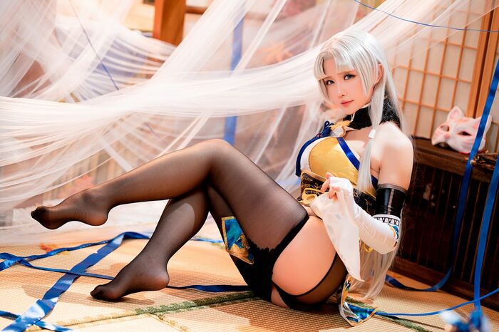Coser 小姐姐星之迟迟迟胡桃主题性感COS服饰配破烂黑丝裤袜秀丰满身材诱惑Photo 54P 25th image