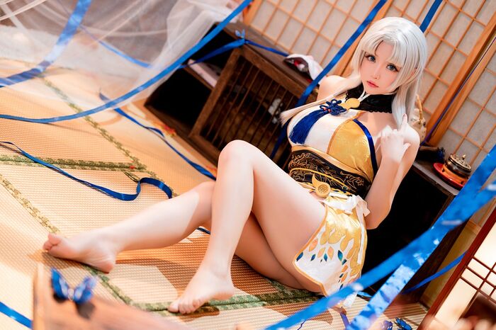 Coser 小姐姐星之迟迟迟胡桃主题性感COS服饰配破烂黑丝裤袜秀丰满身材诱惑Photo 54P 45th image
