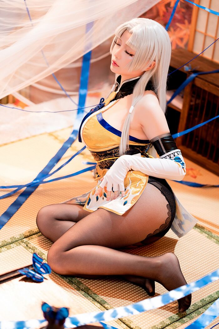 Coser 小姐姐星之迟迟迟胡桃主题性感COS服饰配破烂黑丝裤袜秀丰满身材诱惑Photo 54P 49th image