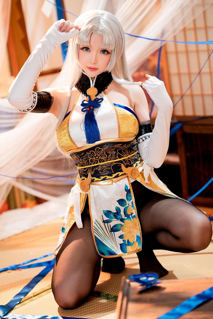 Coser 小姐姐星之迟迟迟胡桃主题性感COS服饰配破烂黑丝裤袜秀丰满身材诱惑Photo 54P 5th image