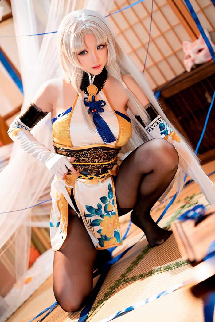 Coser 小姐姐星之迟迟迟胡桃主题性感COS服饰配破烂黑丝裤袜秀丰满身材诱惑Photo 54P 6th image