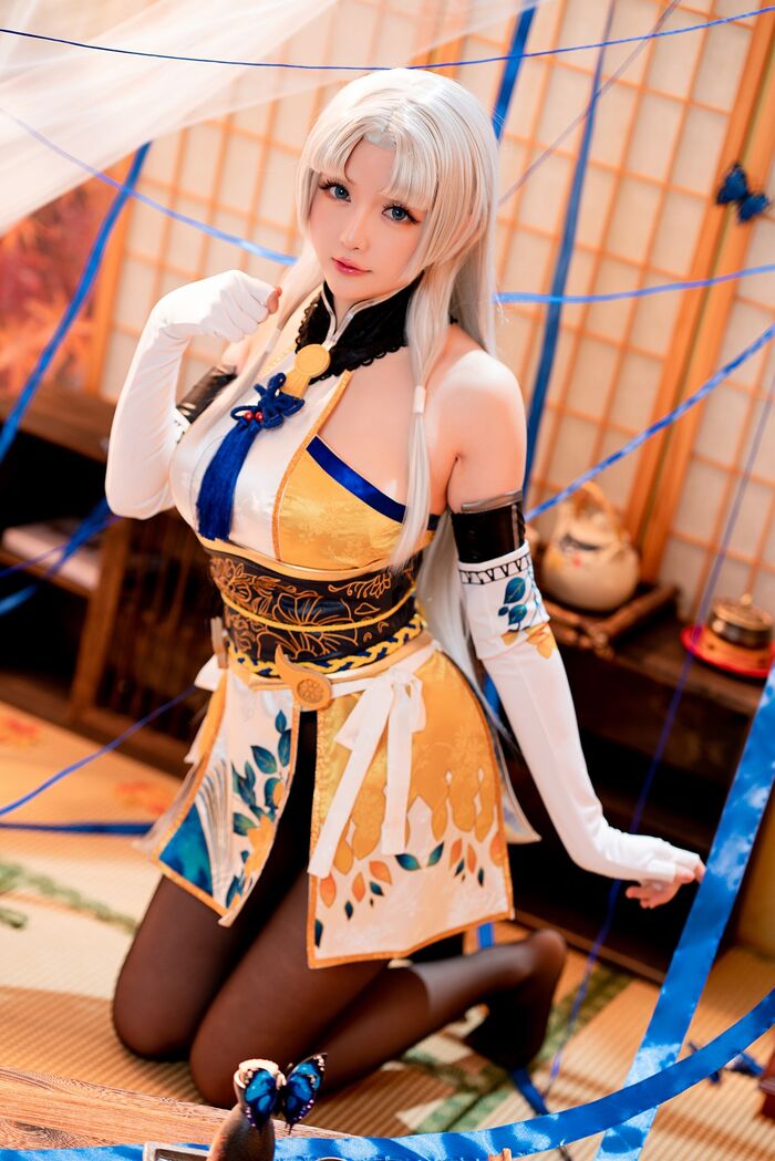 Coser 小姐姐星之迟迟迟胡桃主题性感COS服饰配破烂黑丝裤袜秀丰满身材诱惑Photo 54P 9th image