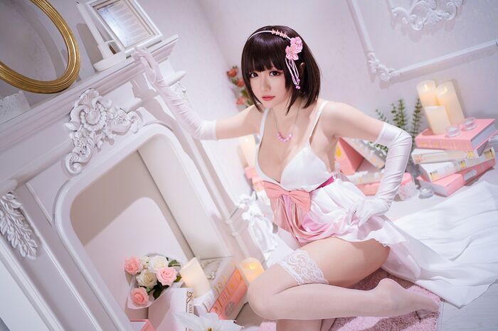 Coser 小姐姐星之迟迟特礼服主题私房半脱露粉色内衣秀火辣身材诱惑Photo 100P 82th image
