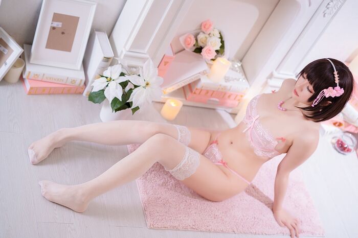 Coser 小姐姐星之迟迟特礼服主题私房半脱露粉色内衣秀火辣身材诱惑Photo 100P 85th image