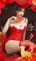 [Ugirls爱尤物]No.1002_嫩模纯小希新春福利红色镂空蕾丝内衣配红丝腿袜诱惑写真40P