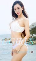 [Ugirls 爱尤物] No.857_嫩模艾小青海边沙滩性感白比基尼秀完美身材stray person photo 40P